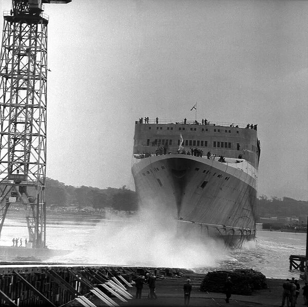 The QE2 ship is launched from the Clyde 1967 where Queen Elizabeth opened