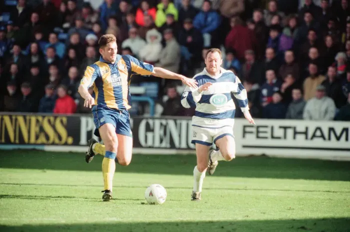 Framed Print : QPR 0-4 Leeds United, premier league match action, Loftus Road, Monday 4th April 1994 Framed Print : QPR 0-4 Leeds United, premier league match action, Loftus Road, Monday 4th April 1994
