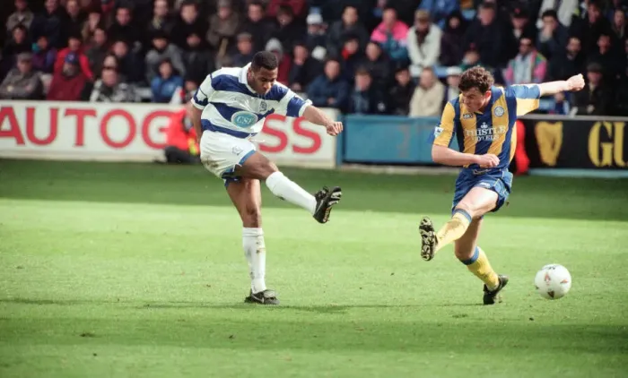 Framed Print : QPR 0-4 Leeds United, premier league match action, Loftus Road, Monday 4th April 1994 Framed Print : QPR 0-4 Leeds United, premier league match action, Loftus Road, Monday 4th April 1994