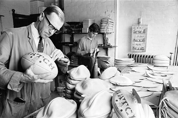 Quality Control inspection at the Gilbert Rugby Ball factory 1st September 1966