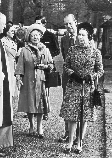 The Queen and The Duke of Edinburgh with The Queen Mother after a morning service at