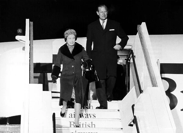 The Queen and the Duke of Edinburgh are seen here disembarking from Concorde following