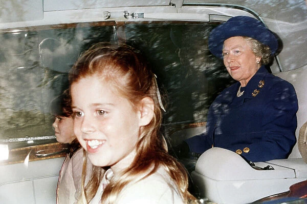 Queen Elizabeth accompanied by the Duke of Edinburgh Princess Beatrice