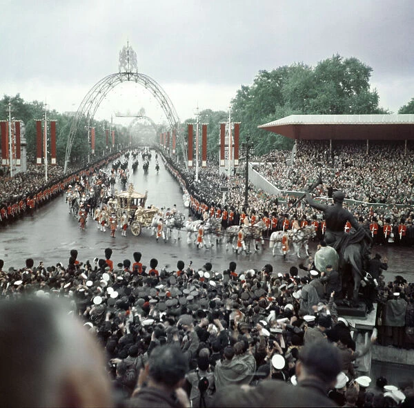 Queen Elizabeth Coronation II, coming down The Mall London, 2nd June 1953