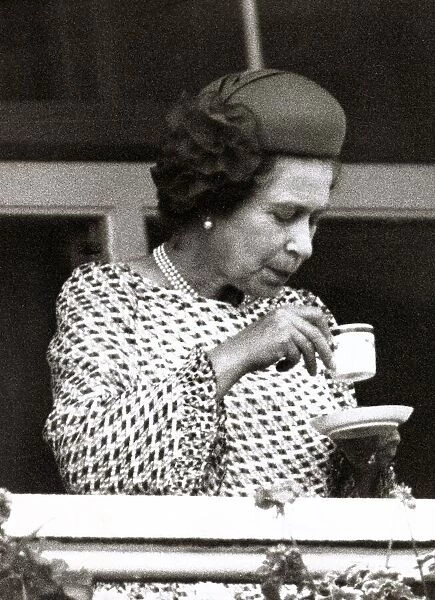 Queen Elizabeth II Derby Day 1982 Looking at tea leaves for inspiration