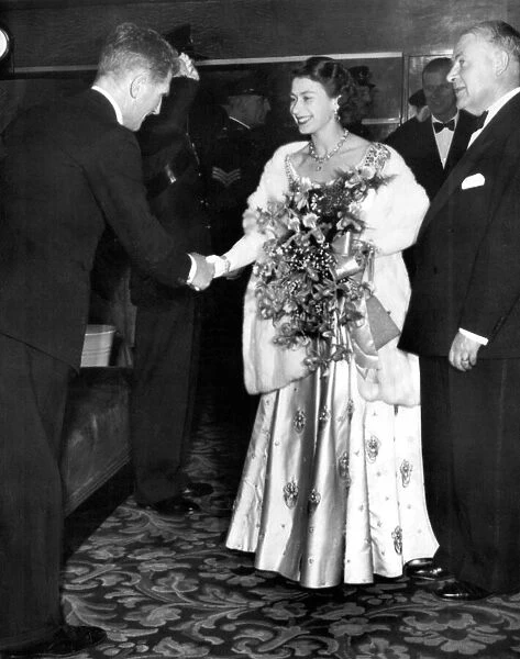 Queen Elizabeth II is greeted by Sir John Hunt, leader of the Everest Expedition