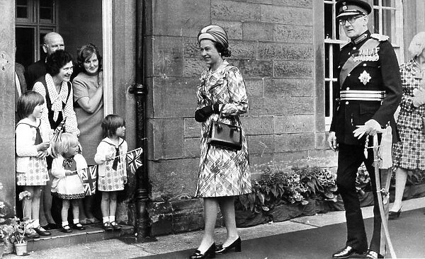 Queen Elizabeth II at Hexham station house is greeted by Anette