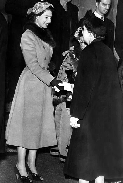 Queen Elizabeth II is introduced to Depute Mayor of Sunderland Miss EE Blacklock during a