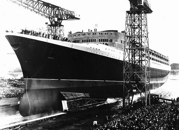 Queen Elizabeth II launch from John Browns shipyard 1967 into the River Clyde