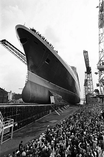 Queen Elizabeth II launching the Cunard Cruise Liner, The QE2 in the Clyde