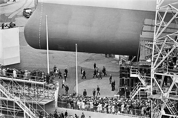 Queen Elizabeth II launching the Cunard Cruise Liner, The QE2 in the Clyde