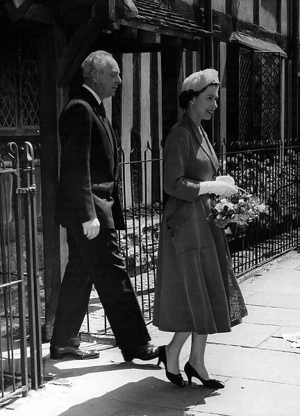 Queen Elizabeth II leaving the birthplace of Shakespeare with Sir Fordham Flower during
