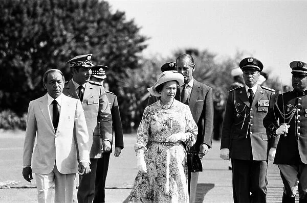 Queen Elizabeth II leaving Morocco. The Queen is accompanied by King Hassan II