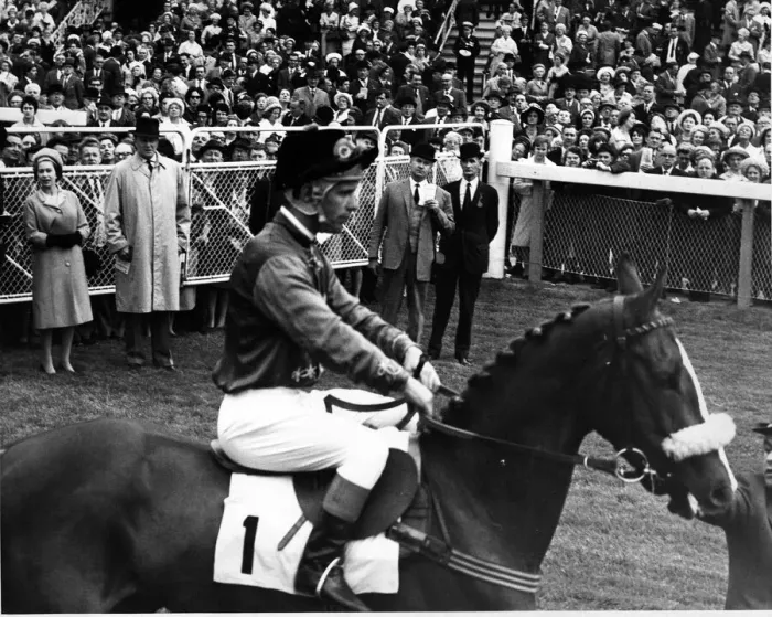 Framed Print : Queen Elizabeth II, with Lord Sefton, watches her horse Garter Lady go out for Framed Print : Queen Elizabeth II, with Lord Sefton, watches her horse Garter Lady go out for