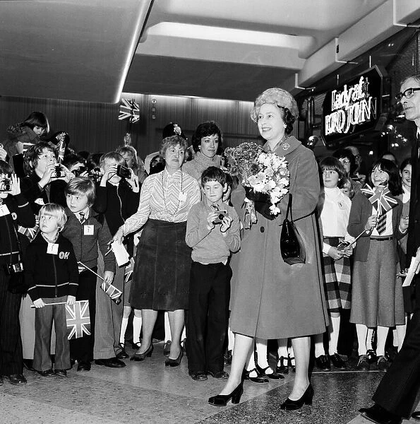 Queen Elizabeth II opens the Elmsleigh Shopping Centre, Staines