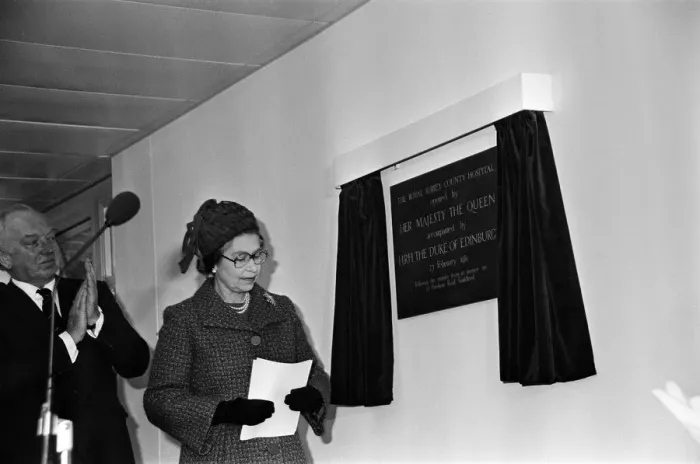 Framed Print : Queen Elizabeth II opens the Royal Surrey County Hospital Framed Print : Queen Elizabeth II opens the Royal Surrey County Hospital
