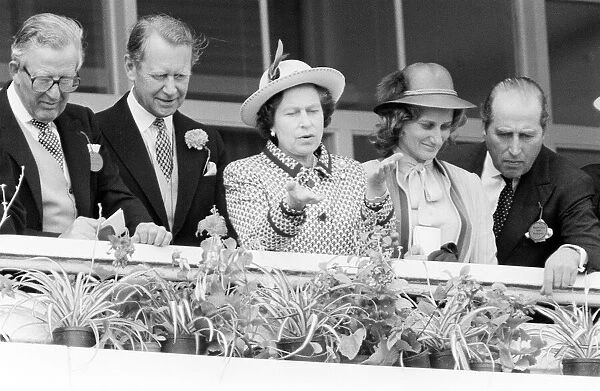 Queen Elizabeth II pictured in the Royal Box at the Epsom Derby, June 1983