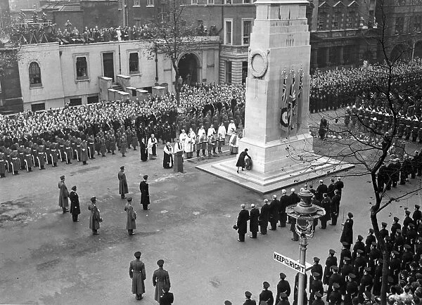 Queen Elizabeth II placing her wreath in the Service of Remembrance at the Cenotaph