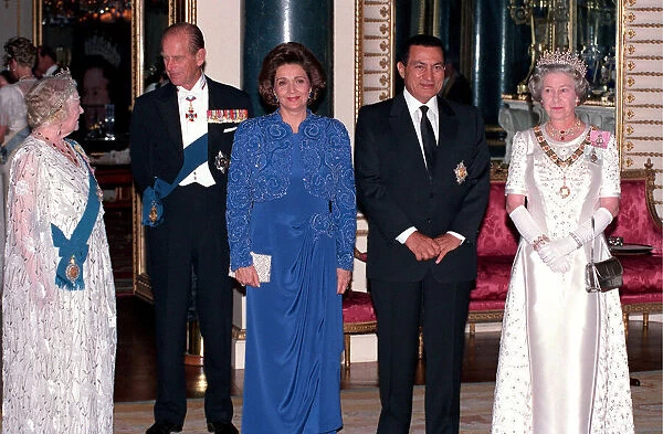 Queen Elizabeth II with President Moubarak, his wife, Prince Philip and the Queen Mother
