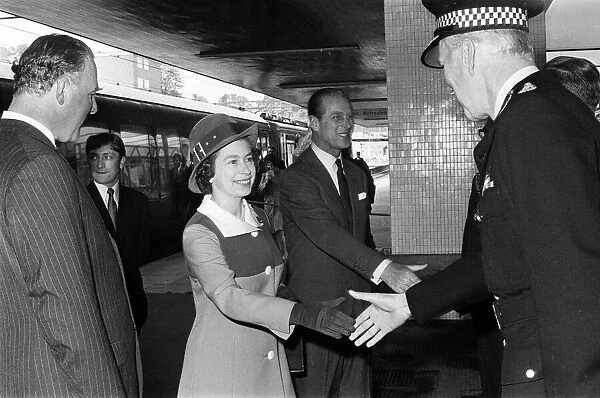Queen Elizabeth II and Prince Philip, Duke of Edinburgh arrive at Coventry Railway