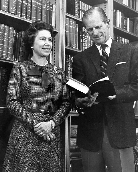 Queen Elizabeth II with Prince Philip in the Library during a photocall at Balmoral