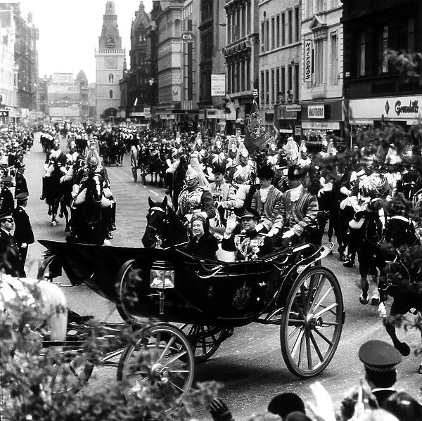 Queen Elizabeth II and Prince Philip May 1977 drive through the streets of Glasgow
