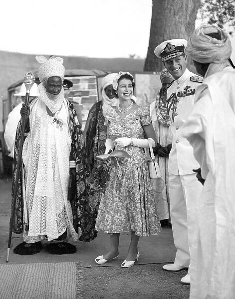 Queen Elizabeth II and Prince Philip meet the Emir of Kano during the Royal visit to