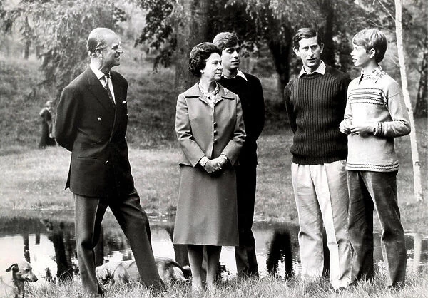 Queen Elizabeth II and Prince Philip with Prince Charles, Prince Andrew and Prince Edward