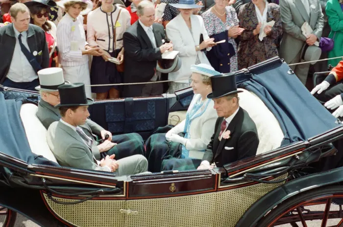 Framed Print : Queen Elizabeth II, Prince Philip and Prince Charles attend the first day of the Ascot
