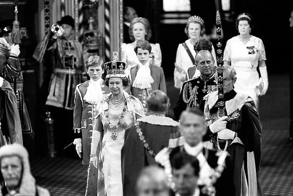Queen Elizabeth II and Prince Philip at the state opening of Parliament. June 1987