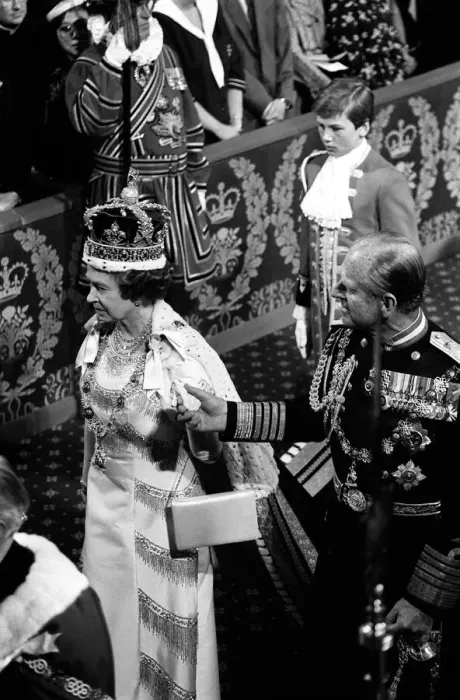 Framed Print : Queen Elizabeth II and Prince Philip at the state opening of Parliament. June 1987