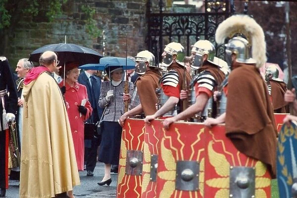 Queen Elizabeth II and Prince Philip visit Cumbria 3 May 1991- meeting Roman Centrurions