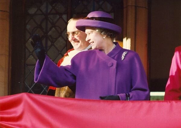 Queen Elizabeth II and Prince Philip visit Durham - Waving to the crowds at Durham Castle