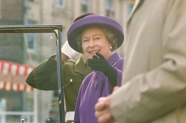 Queen Elizabeth II and Prince Philip visit Durham - The Queen points at something amusing