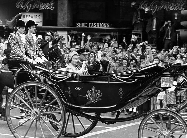 Queen Elizabeth II and Prince Philip visiting Wales during the silver jubilee tour