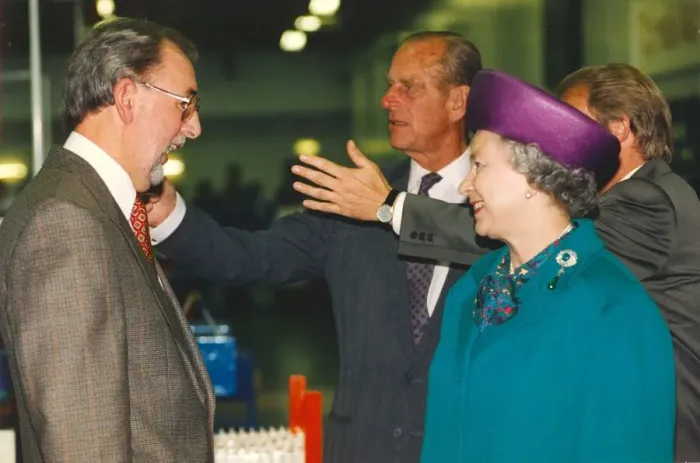 Framed Print : Queen Elizabeth II and Prince Phillip visit the Thorn Lighting Factory in Spennymoor
