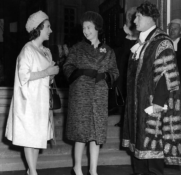 Queen Elizabeth II and Princess Margaret visiting Solihull in the West Midlands