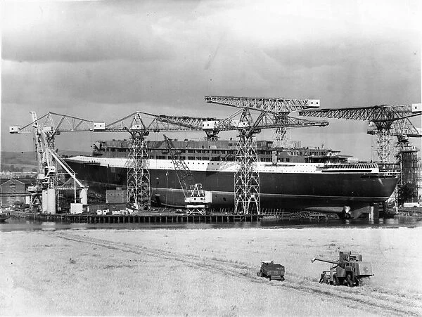 The Queen Elizabeth II - QE2 ship - final touches to the ship in dry dock at John