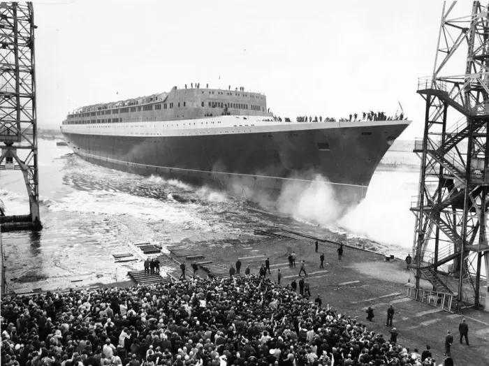 Framed Print : The Queen Elizabeth II - QE2 ship - the launching ceremony at John Browns yard Framed Print : The Queen Elizabeth II - QE2 ship - the launching ceremony at John Browns yard