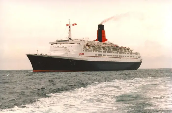 Framed Print : The Queen Elizabeth II - QE2 ship sails across the sea Framed Print : The Queen Elizabeth II - QE2 ship sails across the sea