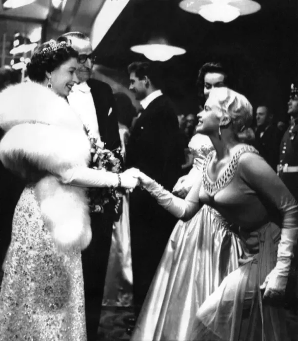 Framed Print : Queen Elizabeth II at the Royal Film Performance, hollywood film star Jayne Mansfield Framed Print : Queen Elizabeth II at the Royal Film Performance, hollywood film star Jayne Mansfield