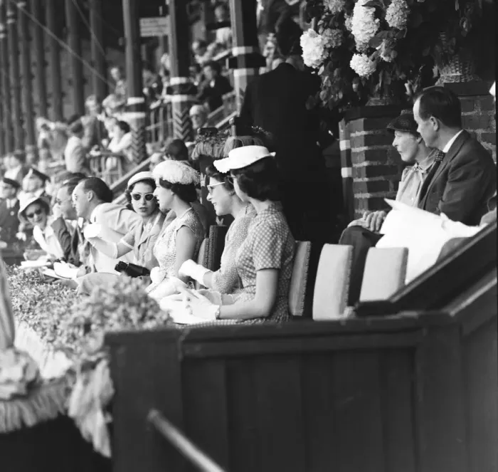 Framed Print : Queen Elizabeth II seen here chatting with Princess Margaret in the royal box Framed Print : Queen Elizabeth II seen here chatting with Princess Margaret in the royal box