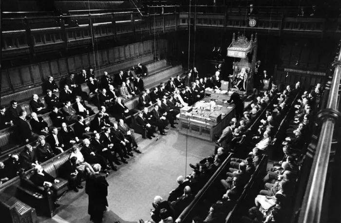 Framed Print : Queen Elizabeth II - State Opening of Parliament - The scene in the House of Commons as Framed Print : Queen Elizabeth II - State Opening of Parliament - The scene in the House of Commons as