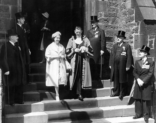 Queen Elizabeth II during a visit to the city of Durham iwth Mayor Ald J W Bell