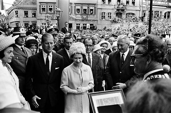 Queen Elizabeth II, during her visit to West Germany. Pictured at Schwabish Hall