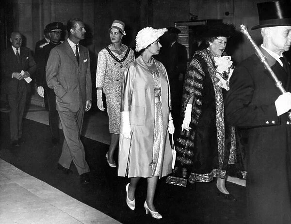 Queen Elizabeth II visiting Wales. Escorted by the Lord Mayor (Alderman Mrs Dorothy Lewis