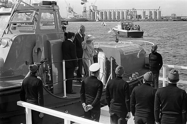 Queen Elizabeth II visits Hartlepool Lifeboat. 14th July 1977