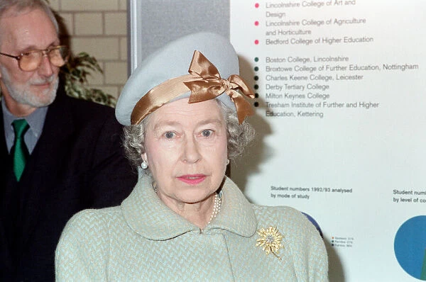 Queen Elizabeth II visits De Montfort University, Leicester. 9th December 1993