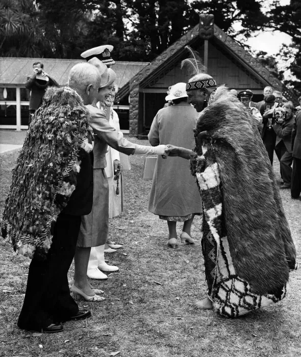 Framed Print : Queen Elizabeth II Visits New Zealand February 1963. The Queen shakes hands with