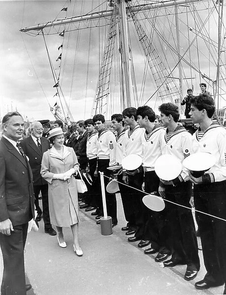 Queen Elizabeth II visits the North- East meeting crew members of the Sailing Ship Sedov